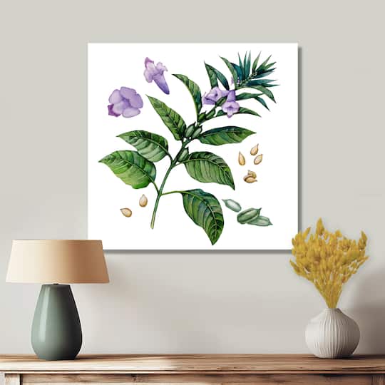 Designart - Purple Sesame Flowers WIth Green Leaves